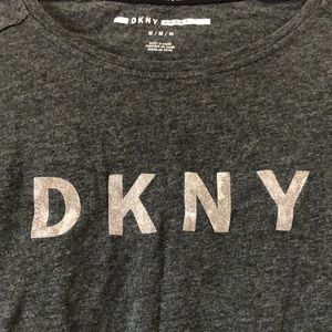 Dkny women dark gray sport top with sparkly Dkny logo , size M